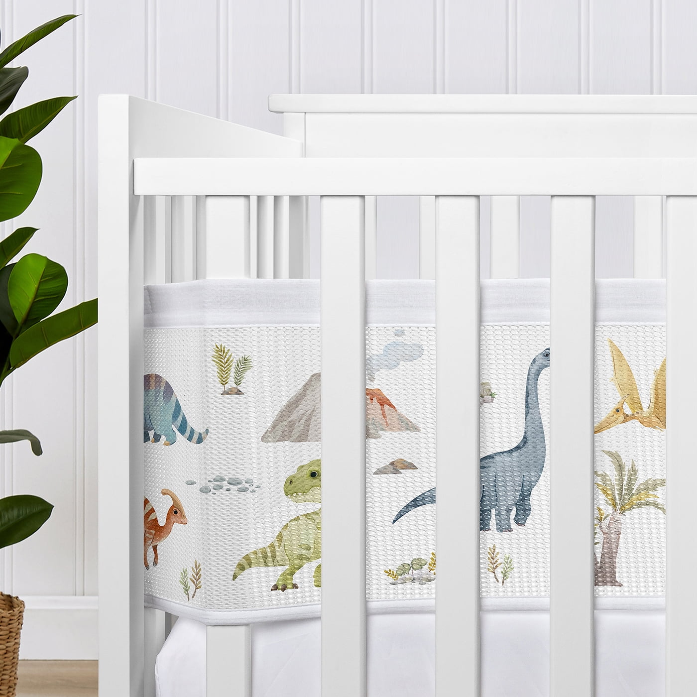 Sweet Jojo Designs + BreathableBaby Watercolor Dinosaur Dino Multicolor Breathable Mesh Crib Liner Pad