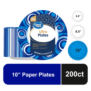 Great Value Ultra 10" Disposable Paper Plates, 200 Count