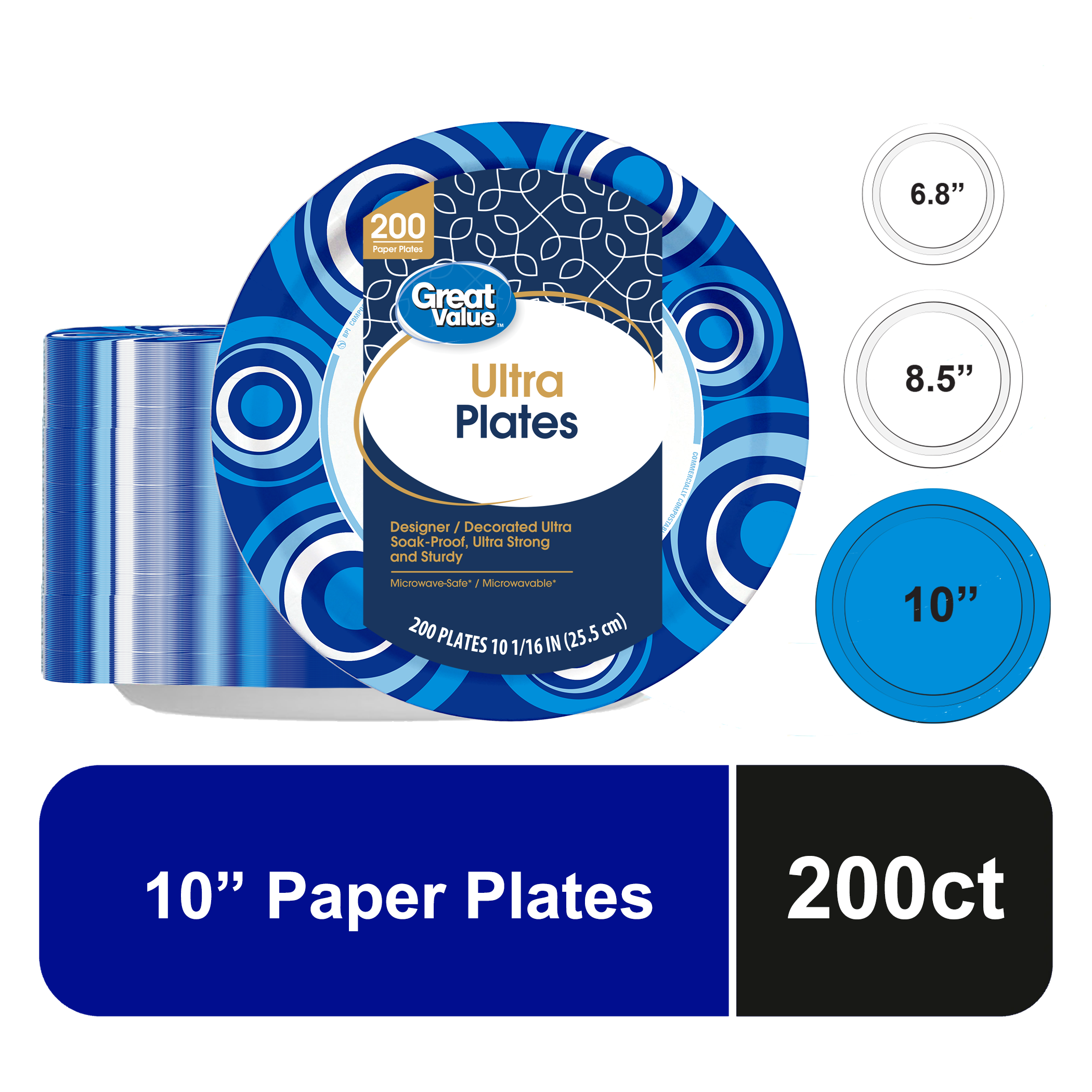 Great Value Ultra 10" Disposable Paper Plates, 200 Count