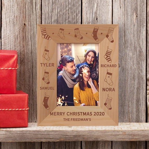 Merry Christmas, The Friedman's Personalized Wooden Frame 3 1/2" x 5" Brown (Vertical)