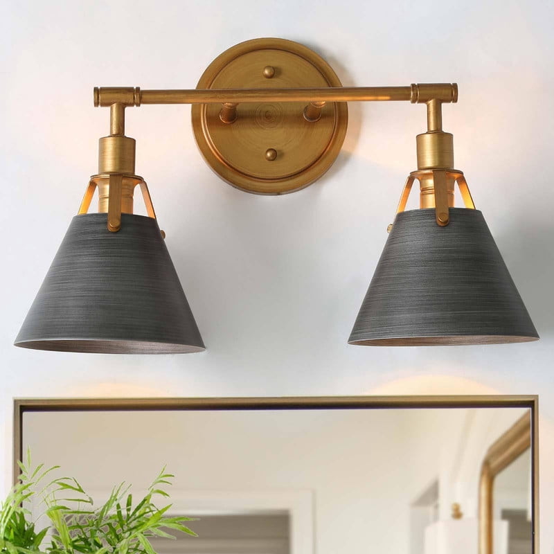LNC 15.5-in 2-Light Brushed Gray and Gold Bell LED Modern Vanity Light for Bathroom