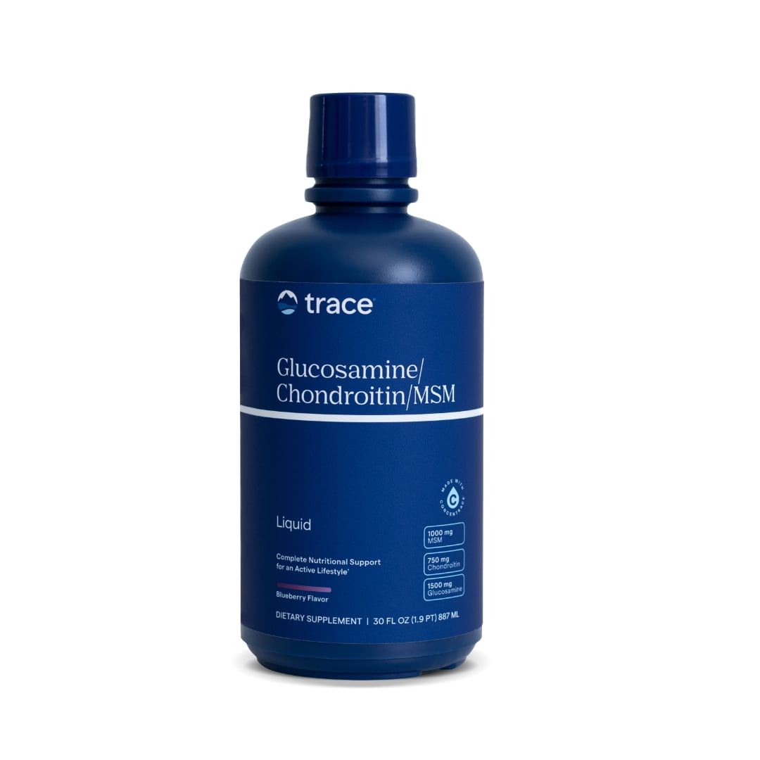 Trace Minerals Glucosamine/Chondroitin/MSM - Liquid Glucosamine Supplement for Joint Care & Bone Health - Full Spectrum of Ionic Minerals - High Absorption - Blueberry - 32 fl oz (32 Servings)