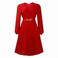 thumbnail image 2 of Midi Dress for Women Church Dress Fashion High Waist Business Casual Dress Cocktail with Belt Red XXL, 2 of 9