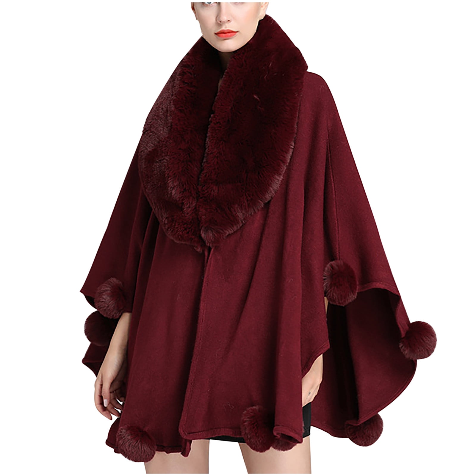 XFLWAM Bridal Capes Shawls Winter Fall Warm Faux Fur Open Wraps Knitted