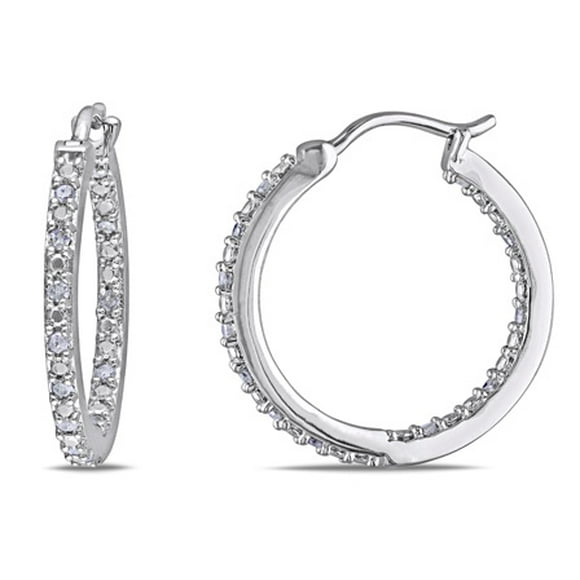 Miabella 1/4 CT TW Diamond Inside Outside Hoop Earrings in Sterling Silver
