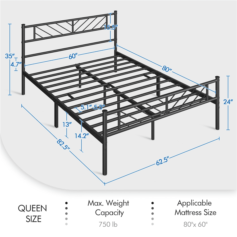 Fullfurnique Minimalist Metal Platform Bed with Arrow Design Headboard for Adults, Full, Black