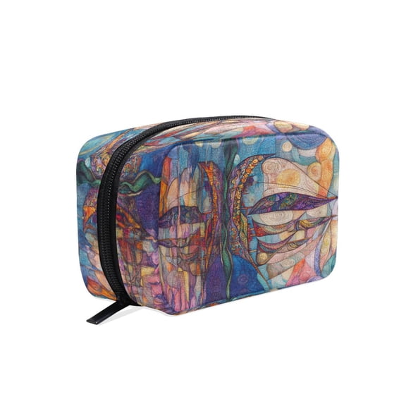 BZSMCE Makeup and Cosmetic Bag Women Simple Colorful Sailboat Painting Pattern Square Cosmetic Bag