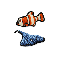 Tuffy Ocean Creature Fish Orange and Stingray Durable Plush Squeaky Dog Toy, 2 Pack