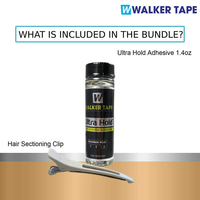 Ultra Hold Hair Wig Glue Adhesive 1.4oz w/ Hair Clip Bundle Pack, Waterproof Invisible Long-Lasting, Front Bonding Toupees Weave Wig  Extensions Active Lace Glue