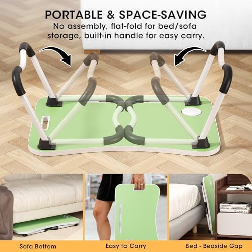 Folding Lap Desk, 23.6 Inch Wood Laptop Bed Desk with Cup Holder, Portable Bed Table for Working Writing Reading & Eating for Bed, Sofa, Couch, Floor - Green