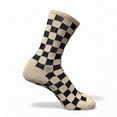 thumbnail image 3 of COUVER Ivory and Black Cotton Checkered Mid Calf Crew Socks 2 Pack Women's, 3 of 7