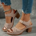thumbnail image 6 of THDHVS Womens Sandals Comfortable Dressy,Casual Shoes for Women,Women Solid Color Peep Toe Ankle Strap Low Heel Sandals Casual Chunky Block Heel Khaki, 6 of 9