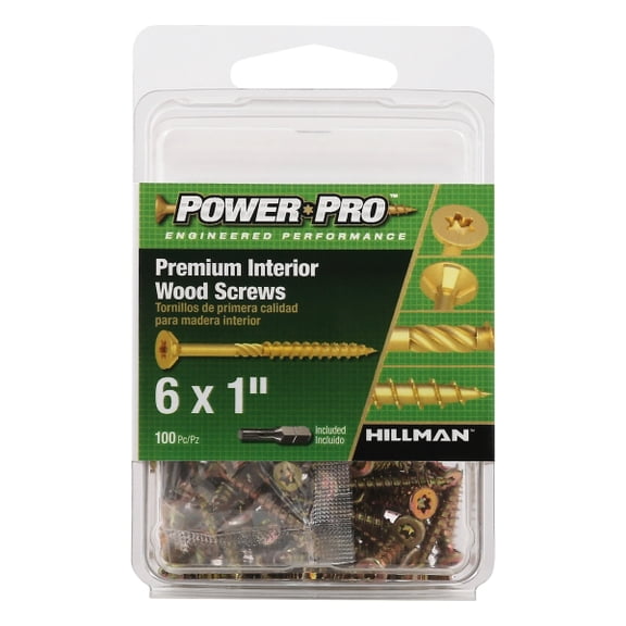 Hillman 5021930 Power Pro No.6 x 1 in. Star Wood Screws - Pack of 100