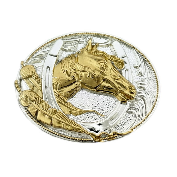 Horse Horseshoe Belt Buckle Western Unisex Cowgirl Cowboy Western Rodeo Gold Silver Metal Accessory Costume Big