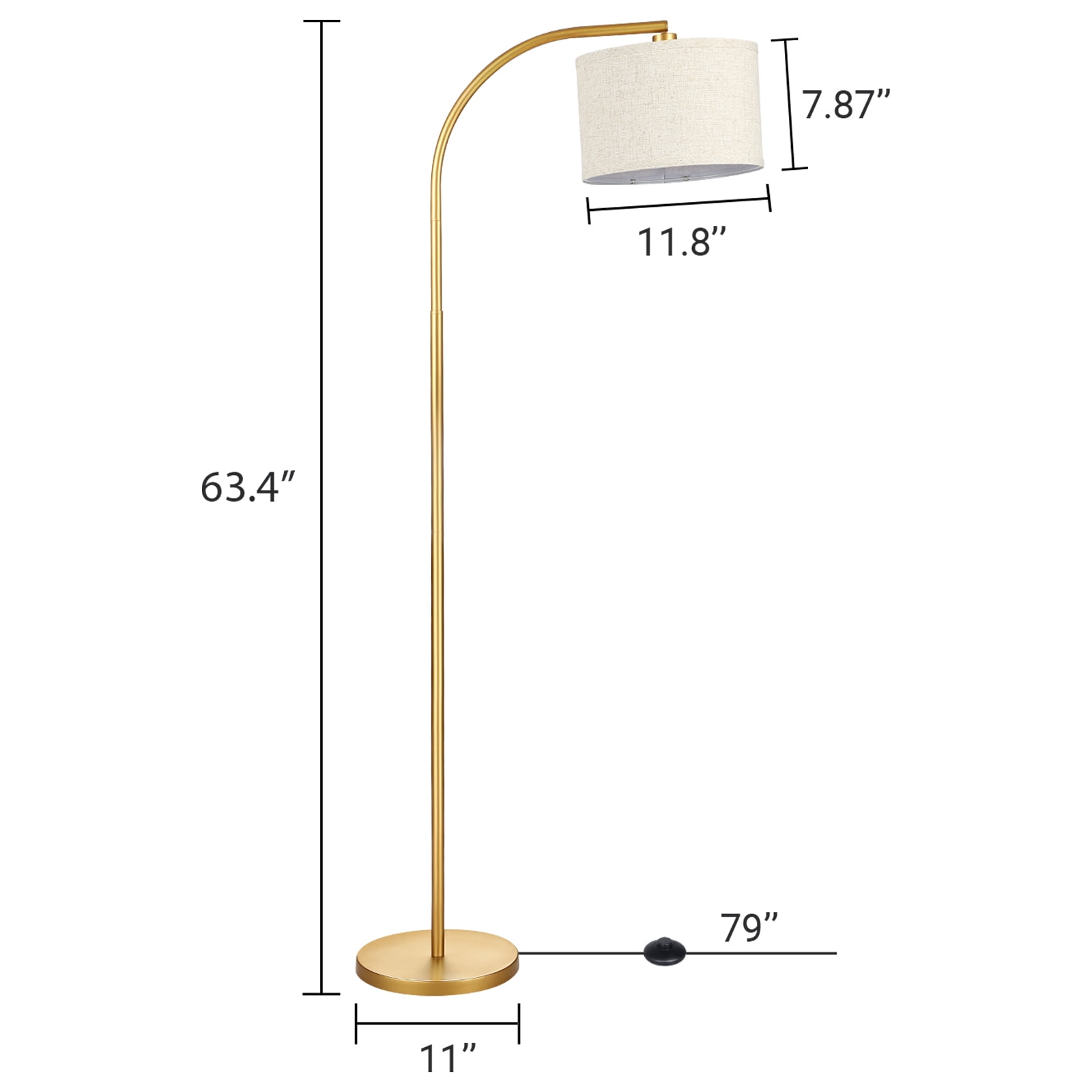 DEWENWILS 63.4-Inch Modern Arc Gold Floor Lamps for Living Room, Metal Standing Lamp with Foot Switch for Bedroom, Office, Decor, Lighting, Adjustable Lampshade