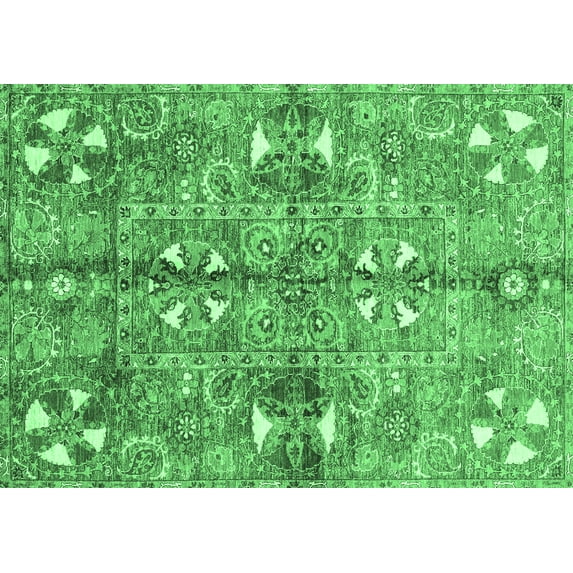 Ahgly Company Indoor Rectangle Abstract Emerald Green Modern Area Rugs, 7' x 10'