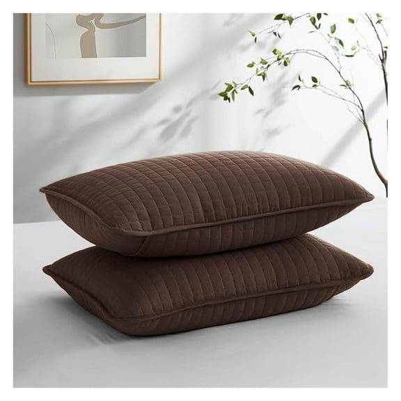 Brown Pillow Covers 18x18, Set of 2 Throw Pillow Shams for Bed or Couch, Euro Sham Covers, Quilted Bedding to Match Home Decor, Chocolate Brown