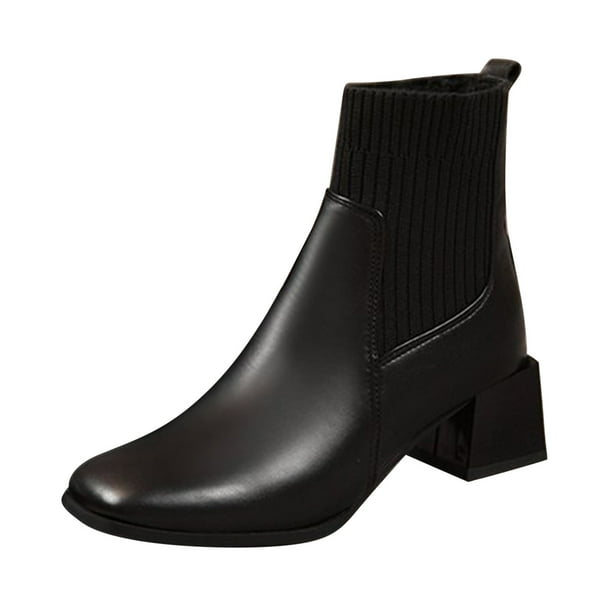 NECHOLOGY Botas Mujer Adulto Femenino Zapatos Botines de mujer Botines de mujer Moda Simple Francés Retro Punta cuadrada Botas de manga cómoda Tacón grueso Tacón cuadrado (Black, 8)