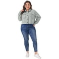 thumbnail image 3 of DARING DIVA Plus Size Long Sleeve Cropped Shirt Jacket 1X Gray, 3 of 6