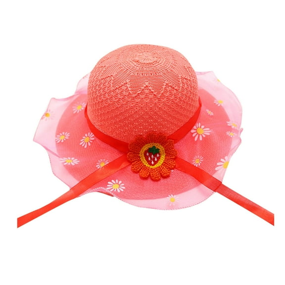 Cethrio Fedora Hats for Girls, Breathable Summer Wide Brim Straw Hats Sun Hats Hot Pink Size 3-7 T