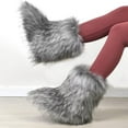thumbnail image 4 of Ecetana Womens Faux Fur Boot Winter Warm Fluffy Long Furry Boots Mid-Calf Snow Boots, 4 of 5