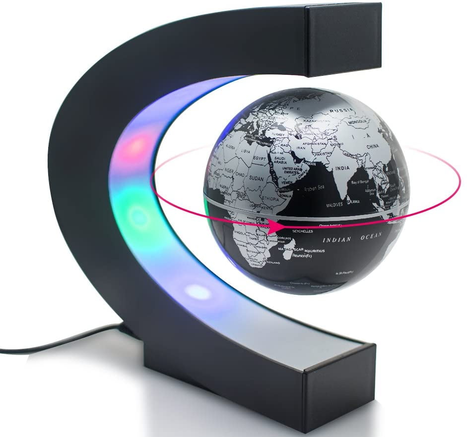 C Shape Magnetic Levitation Floating Earth Globe World Map LED Light Decor Gift 