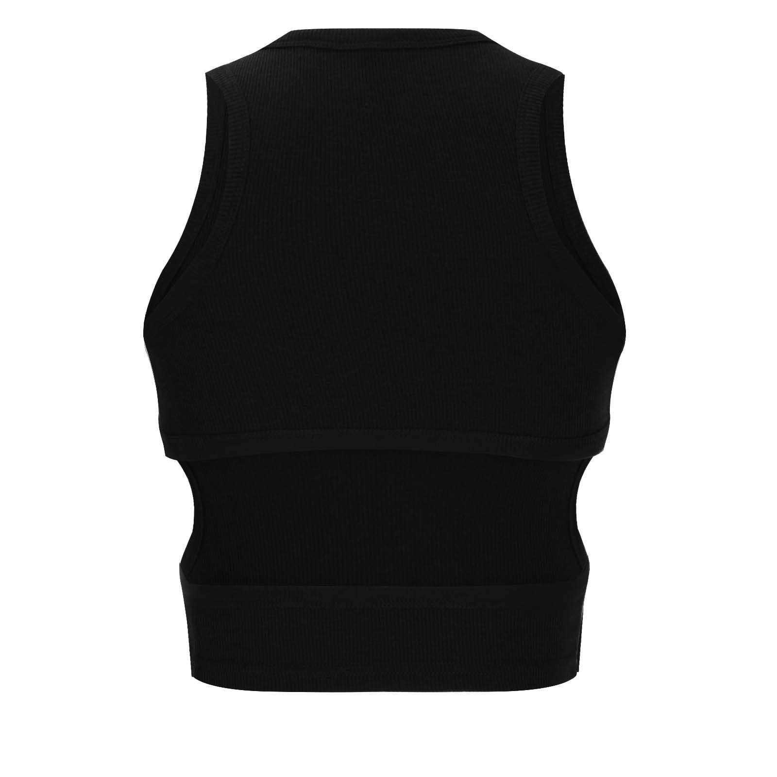 Women Casual Crop Tops Basic Sleeveless High Neck Rib-Knit Tank Top Hollow out Slim Fit Tanks