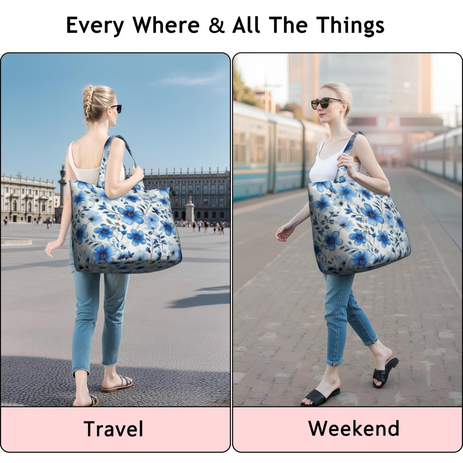 Pioneer Flower Floral Print Pattern Travel Tote Bags for Women Carry On,Large Weekender Bags for Women Travel,Multi Functional Duffle Bag for Work,Shopping,Sports