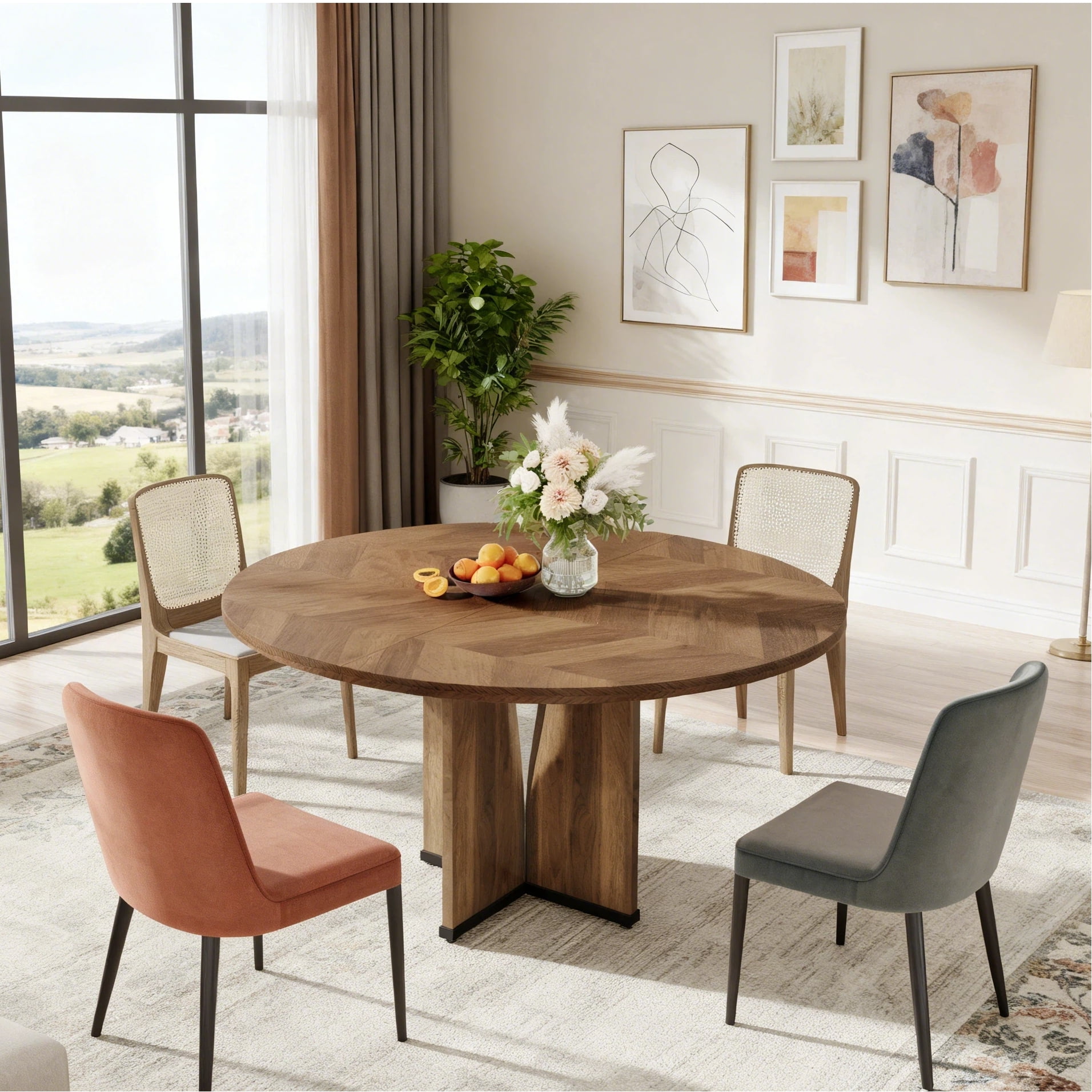 Fnova 39.37" Modern Round Dining Table for 4 with Wood Tabletop, Kitchen Table for Dining Room, Brown