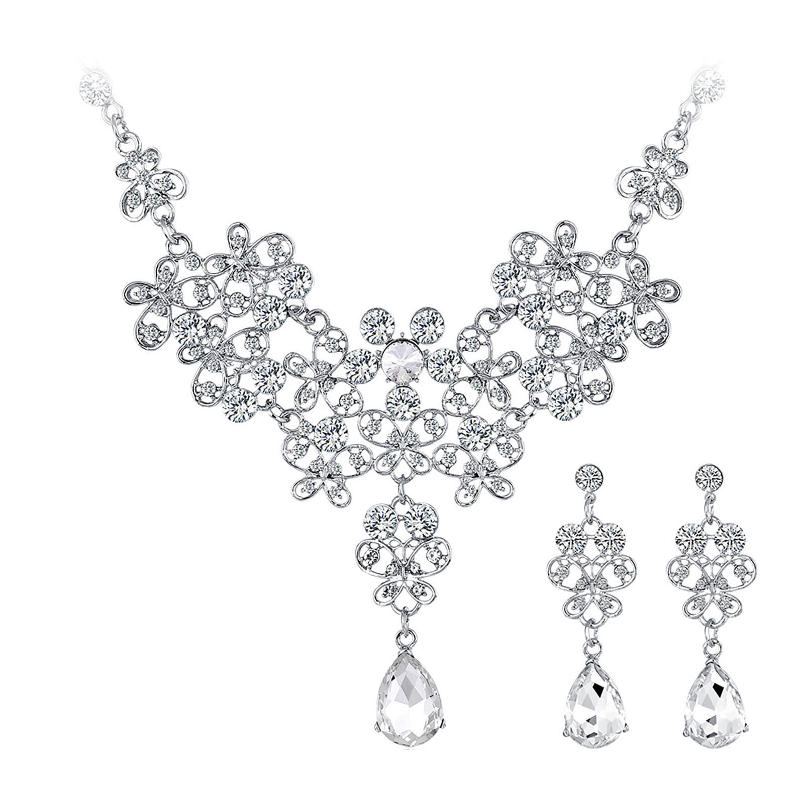 Buy UJEAVETTE® Wedding Prom Bridal Crystal Diamante Tear Drop Necklace  Earrings Jewelry Set at Amazon.in