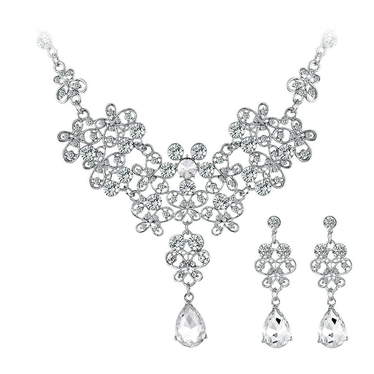 Wmkox8yii Necklace Earrings Alloy Rhinestone Jewelry Set Wedding