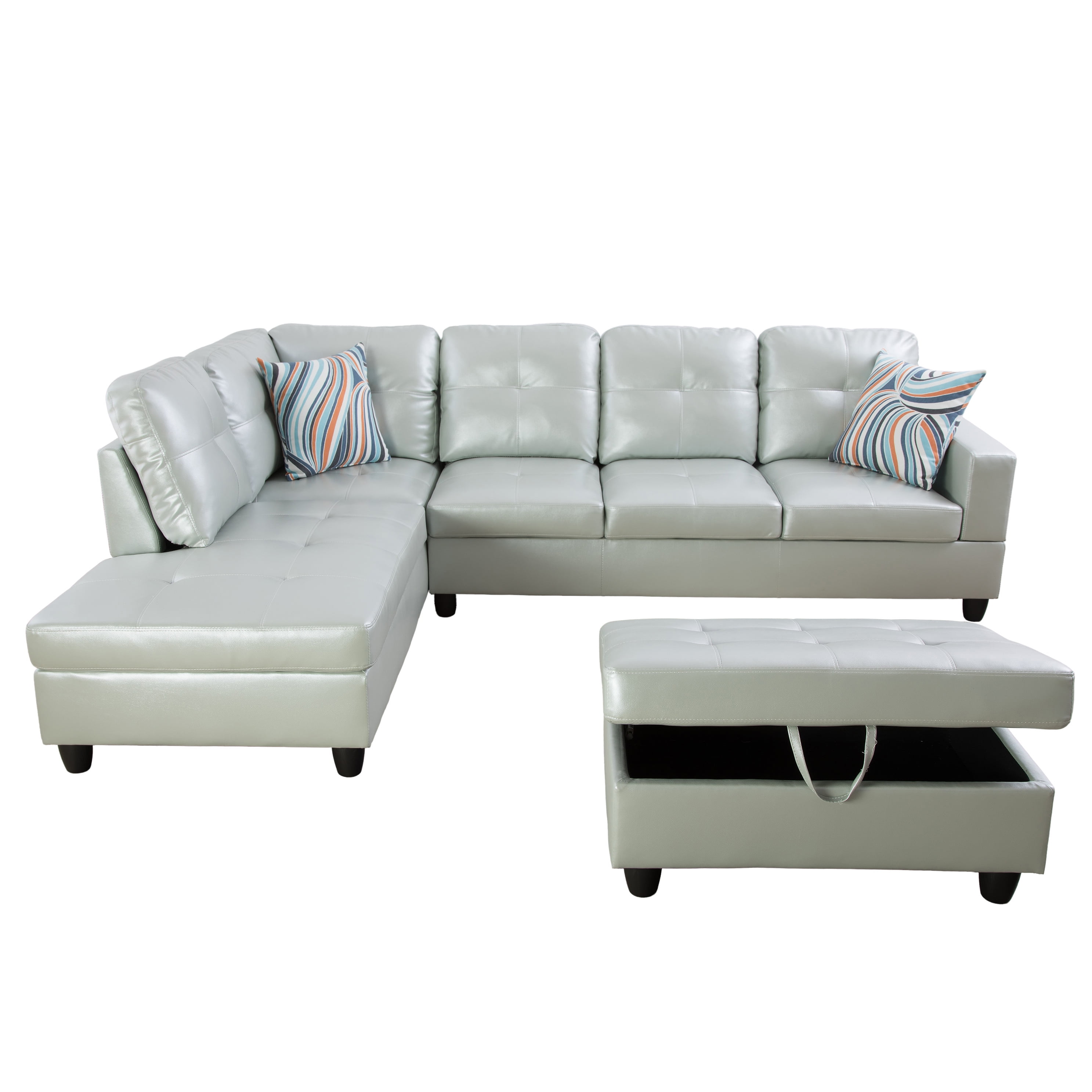 MAYEERTY PU Synthetic Leather 3-Piece Couch Living Room Sofa Set，Silver Green