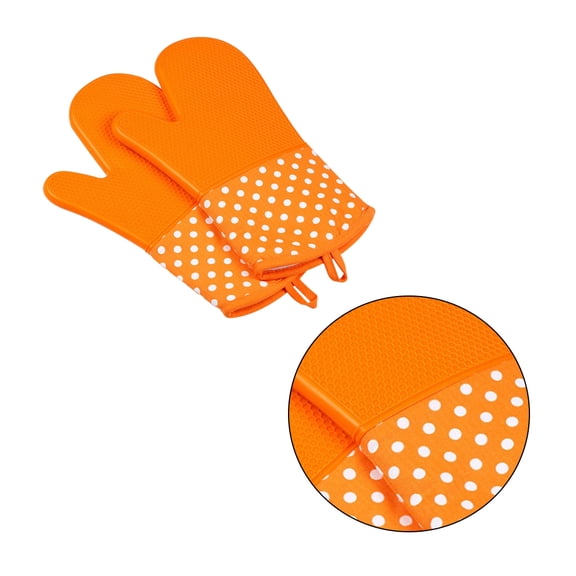 OFFIGAM 1 Pair Orange Silicone Oven Mitts, Non- Kitchen Gloves with Hanging Hole for Cooking Baking