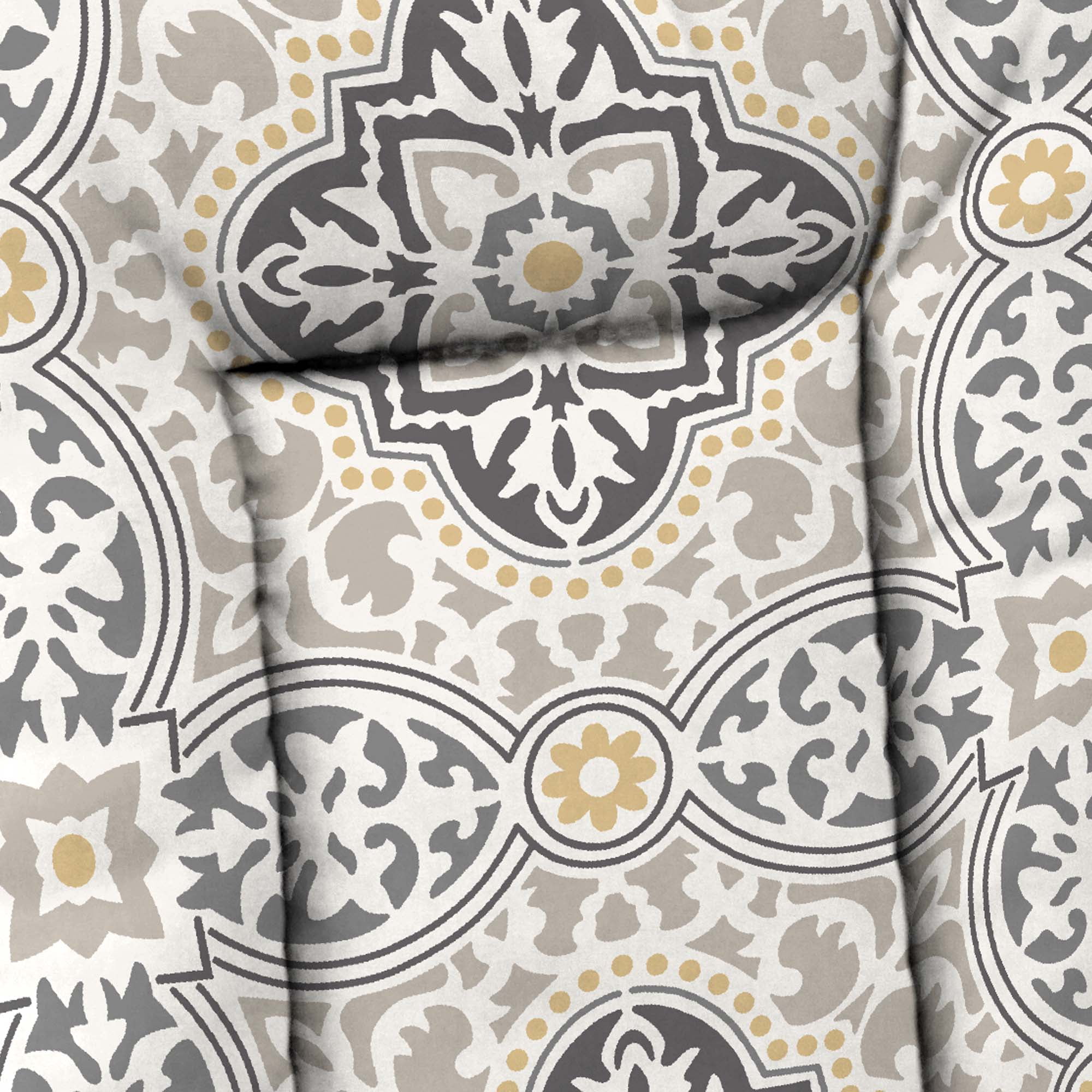 Jordan Manufacturing 38" x 21" Rave Grey Quatrefoil Rectangular Outdoor Wrought Iron Chair Cushion with Ties and Hanger Loop
