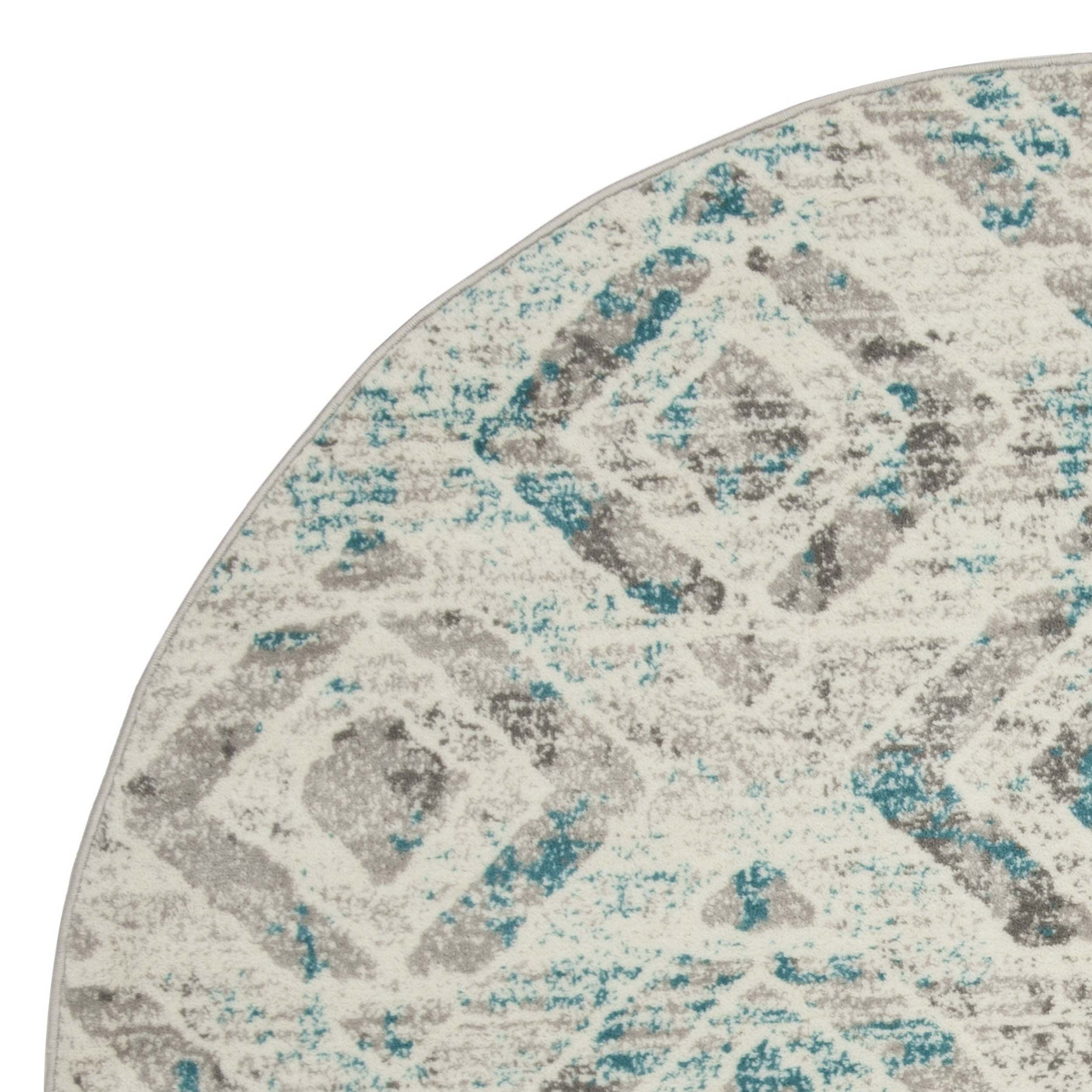 SAFAVIEH Skyler Salim Geometric Area Rug, Ivory/Blue, 6'7" x 6'7" Round