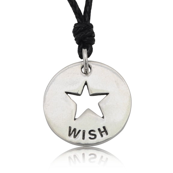 Star Wish Silver Pewter Charm Necklace Pendant Jewelry With Cotton Cord