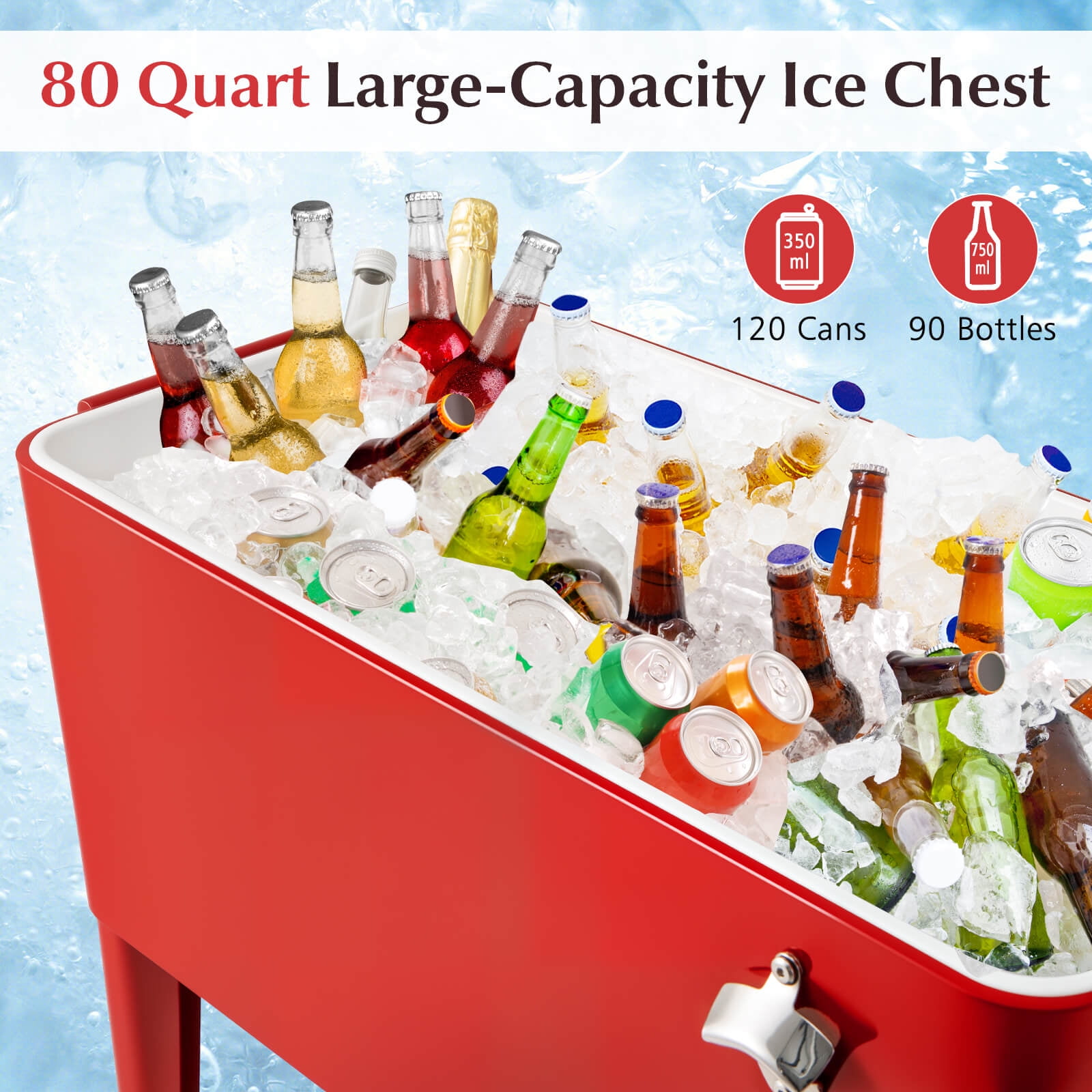 Costway 80-quart Cooler Beer Cart Outdoor Entertaining Rolling Party Steel Bar Bistro