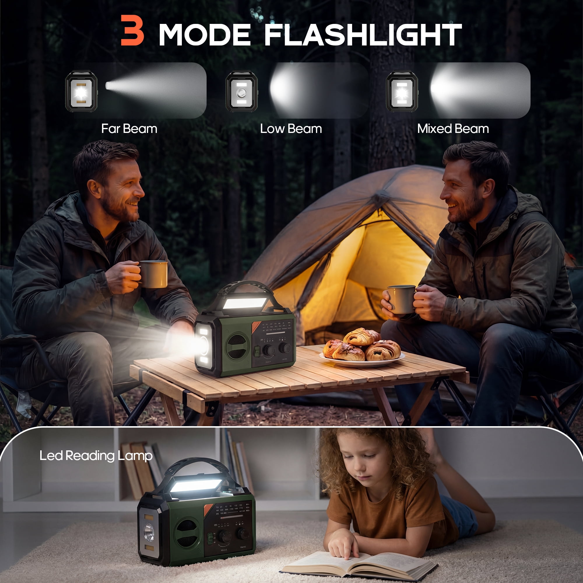 Biotree 30000mAh Weather Radio with NOAA 7-Band Alerts, Upgraded Emergency Radio with USB/Solar/Hand Crank Charging, Flashlight, SOS Alarm, Compass for Camping Hurricane Preparedness,Green