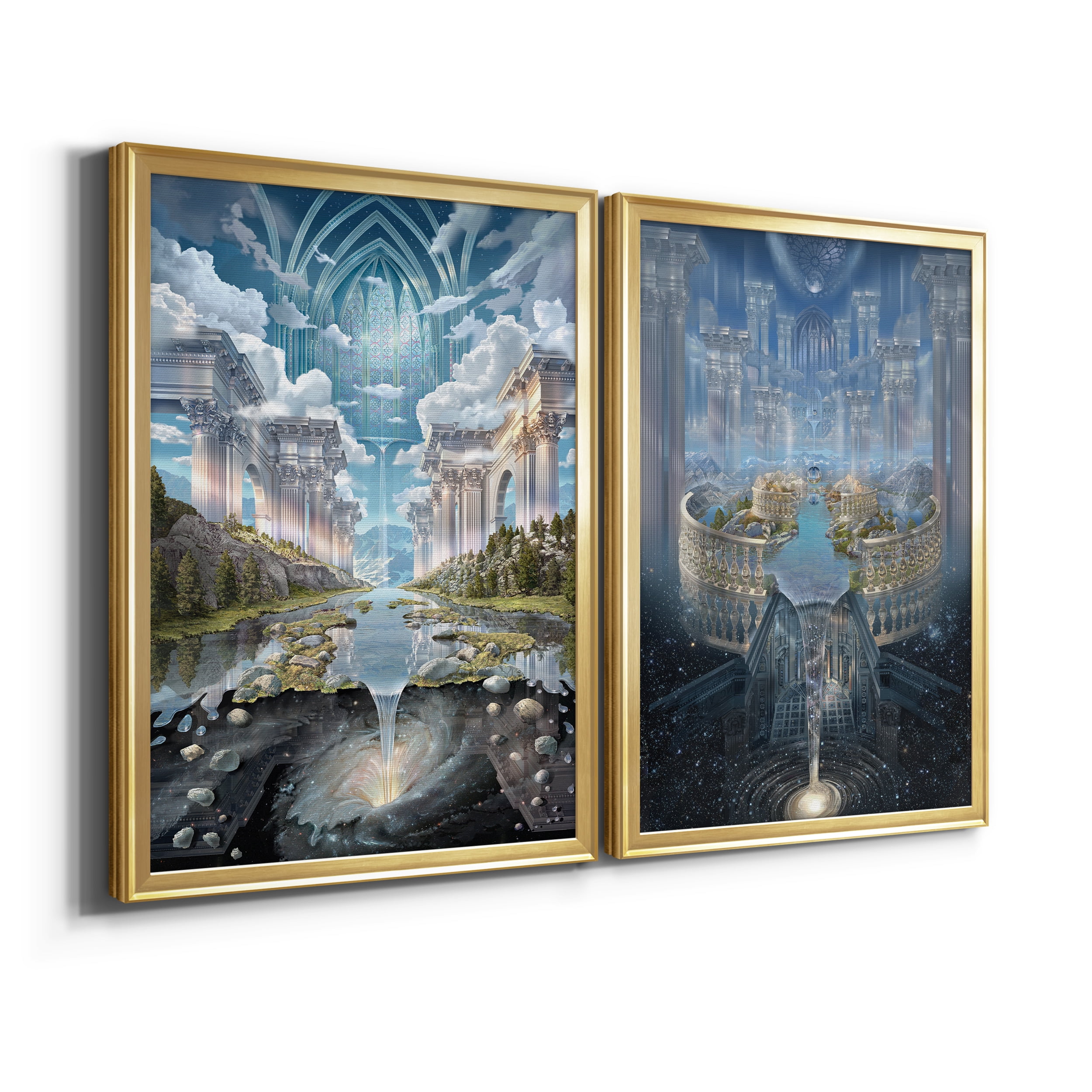 2 Piece Set Genesis II Premium Framed Canvas - Ready to Hang - 26.5 x 36.5 Each - Gold Frame