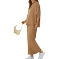 thumbnail image 3 of Women 2 Piece Outfits 3/4 Batwing Sleeve Pullover Tops and Wide Leg Pants Casual Lounge Set, 3 of 6