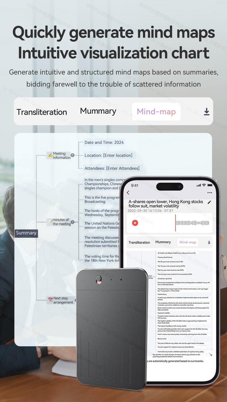 A1 Smart AI ChatGPT-4 intelligent Real-Time transcription Digital Voice Recorder Call Recording Meeting Class Lecture Minutes