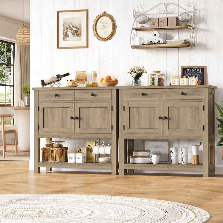 Homfa Farmhouse Console Table, Wood Foyer with 2 Drawers, 2 Doors