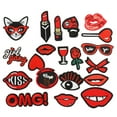 thumbnail image 2 of Parche con patrón de labios de 20 piezas, lápiz labial decorativo, pegatina para ropa, parche adhesivo bordado para planchar, 2 of 12