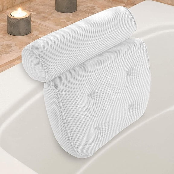 Bath Pillow Bathtub Pillow, Luxury Bath Pillows for Tub Neck and Back Support, Bath Tub Pillow Headrest with Soft 4D Mesh Fabric and Non-Slip Suction Cups, Relaxing Bath Accessories Spa