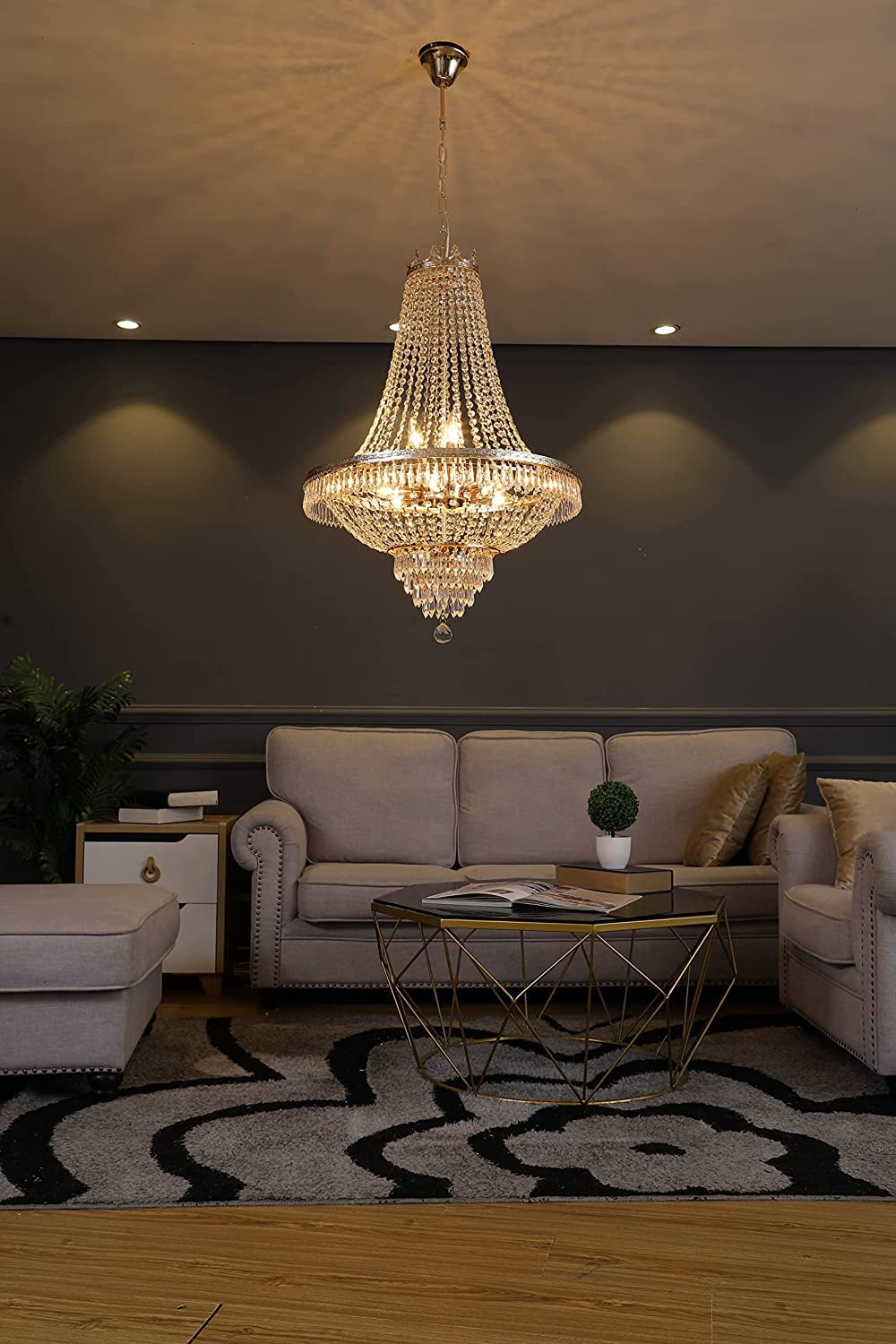 Denest French Empire Dimmable 9 Light K9 Crystal Kitchen Home Office Flush Mount Ceiling Light Fixture
