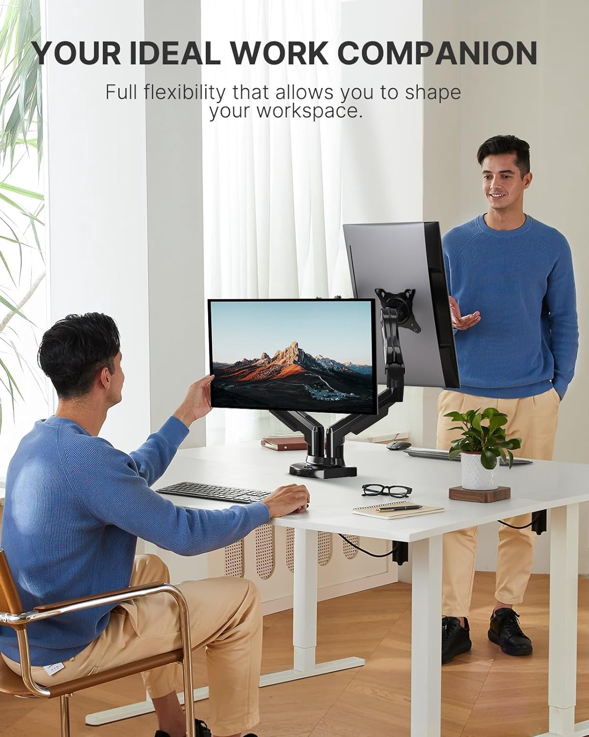 Dual Monitor Stand - Full Adjustable Monitor Desk Mount Swivel Vesa Bracket with C Clamp, Steel Monitor Mount Reinforcement Plate for , Glass and Other Fragile Tabletop