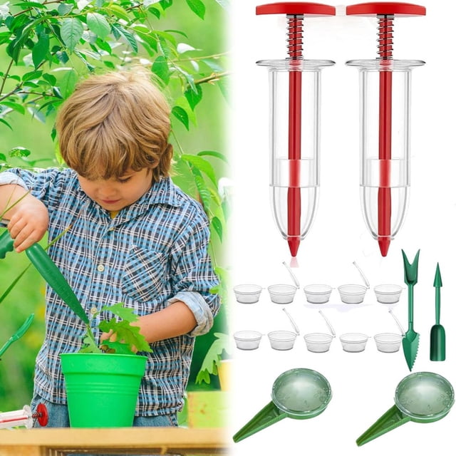 CHOK 2024 New Mini Sowing Seed Dispenser Mini Seed Spreader Seed Sower Tool Small Seed Planter Tool Mini Sowing Seed Dispenser Sower Manual Seedlings Dibber and Widger Set