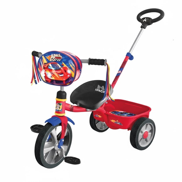 Triciclo Patin Barra Empuje Cajuela Con Bolso Deluxe Rojo