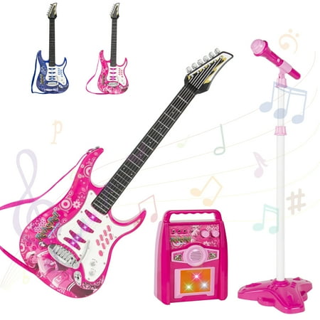 iMeshbean Kids Electric Guitar Kit Toy Play Set with Microphone  Amp  AUX. Educative Beginner Musical Instrument Set for Children (Pink) price history on PriceWatchPro