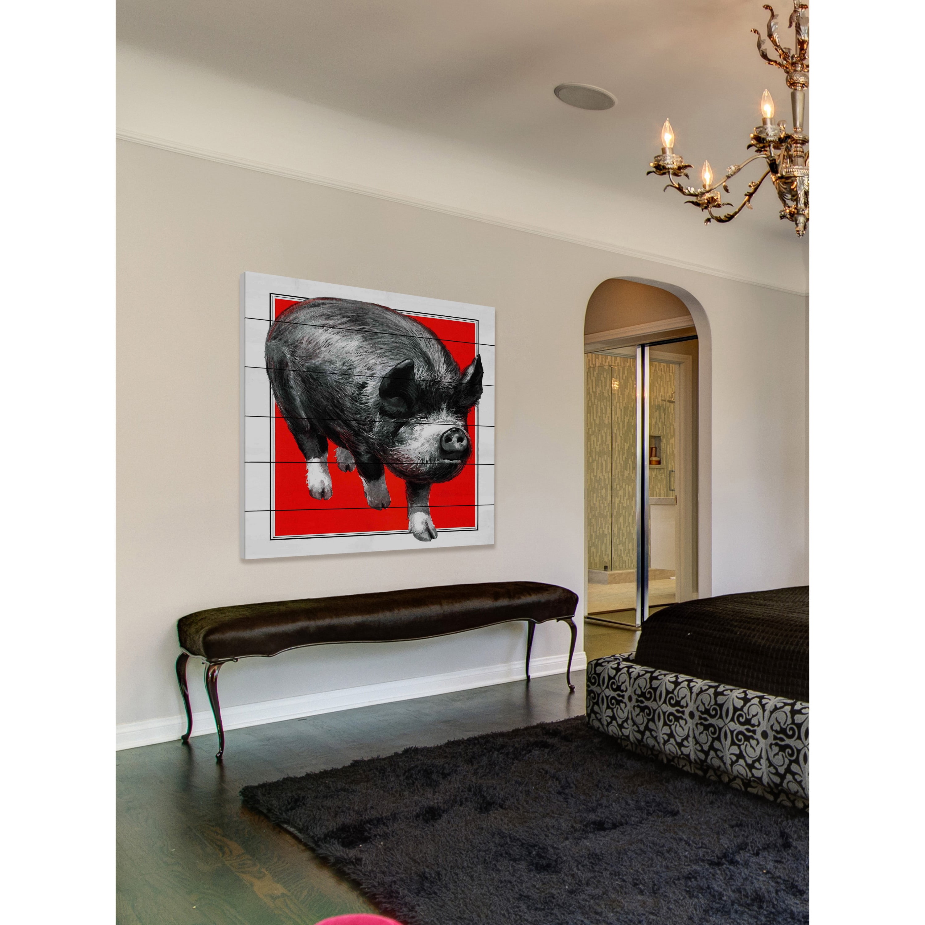 MARMONT HILL  - 'Journal Pig' Painting Print on White Wood - Multi-Color 32 x 32
